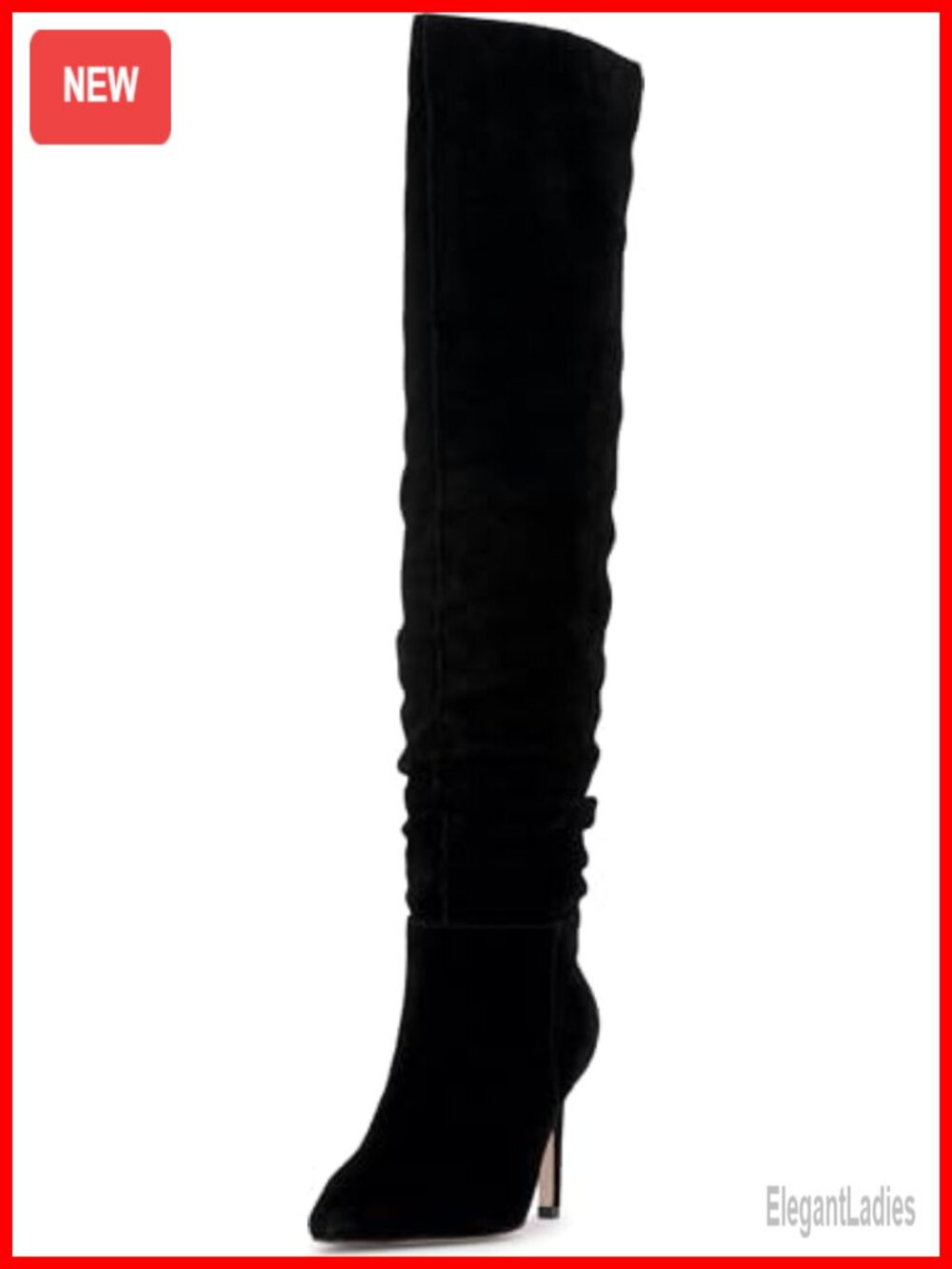 Suede Over-the-Knee Wide Calf Stiletto Boots Pointed Toe